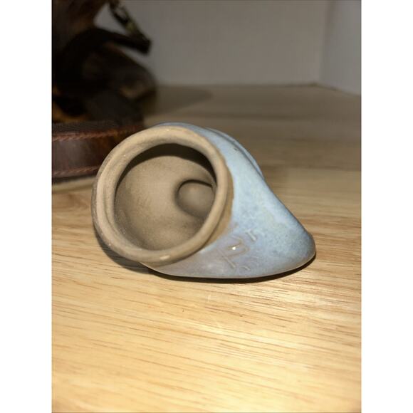 Pie Bird Signed Peter Pots Art Pottery Blue Brown Modern Hen Chicken Mottled - Picture 12 of 12